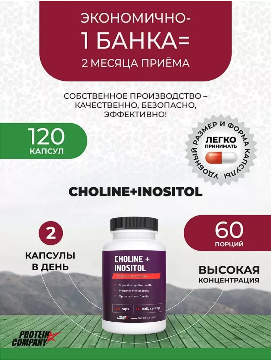 Холин + Мио-Инозитол PROTEIN.COMPANY Choline + Myo-Inositol, 120 капсул — фото 2 из 4