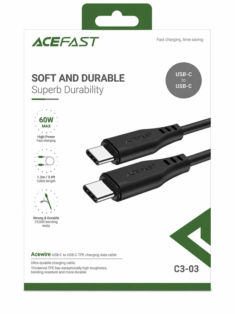 Кабель ACEFAST C3-03 USB-C to USB-C 60W Super Durability Black — фото 1 из 4