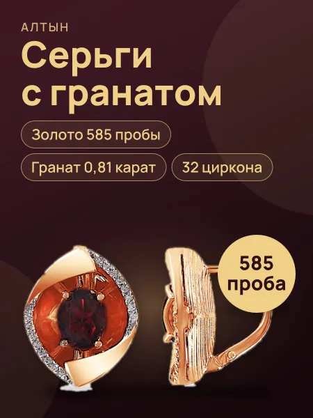 Фото товара Серьги из золота 585 с гранатом, 7,25 г