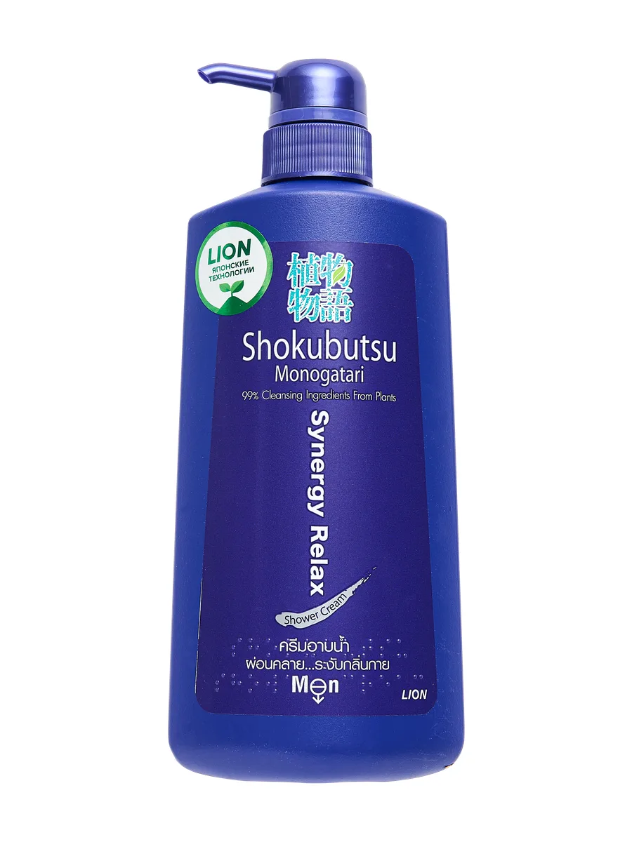 LION Shokubutsu мужской расслабляющий крем-гель для душа с экстрактом водорослей 450 мл — фото 1 из 2