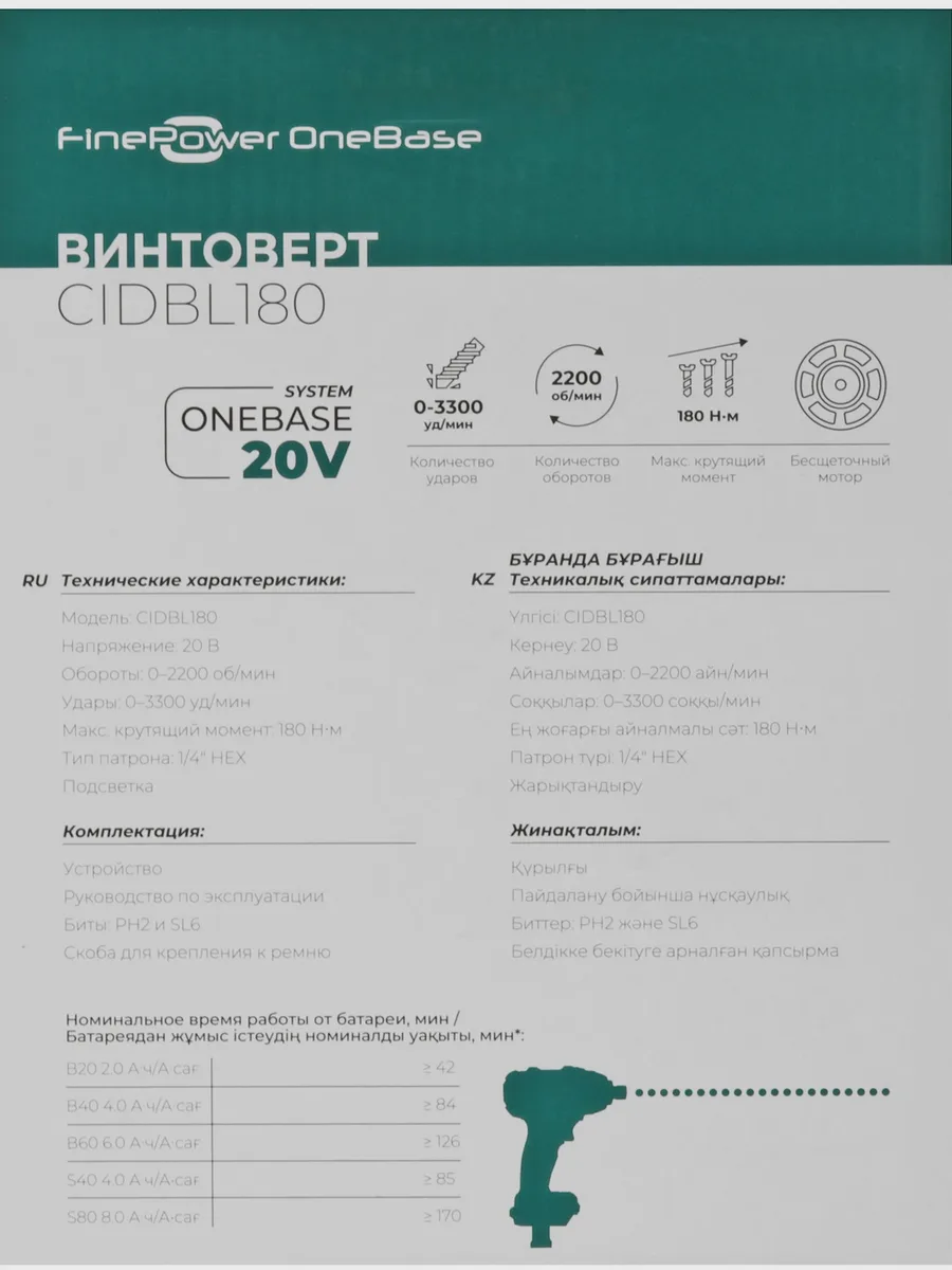 Винтоверт FinePower CIDBL180 OneBase20 — фото 9 из 10