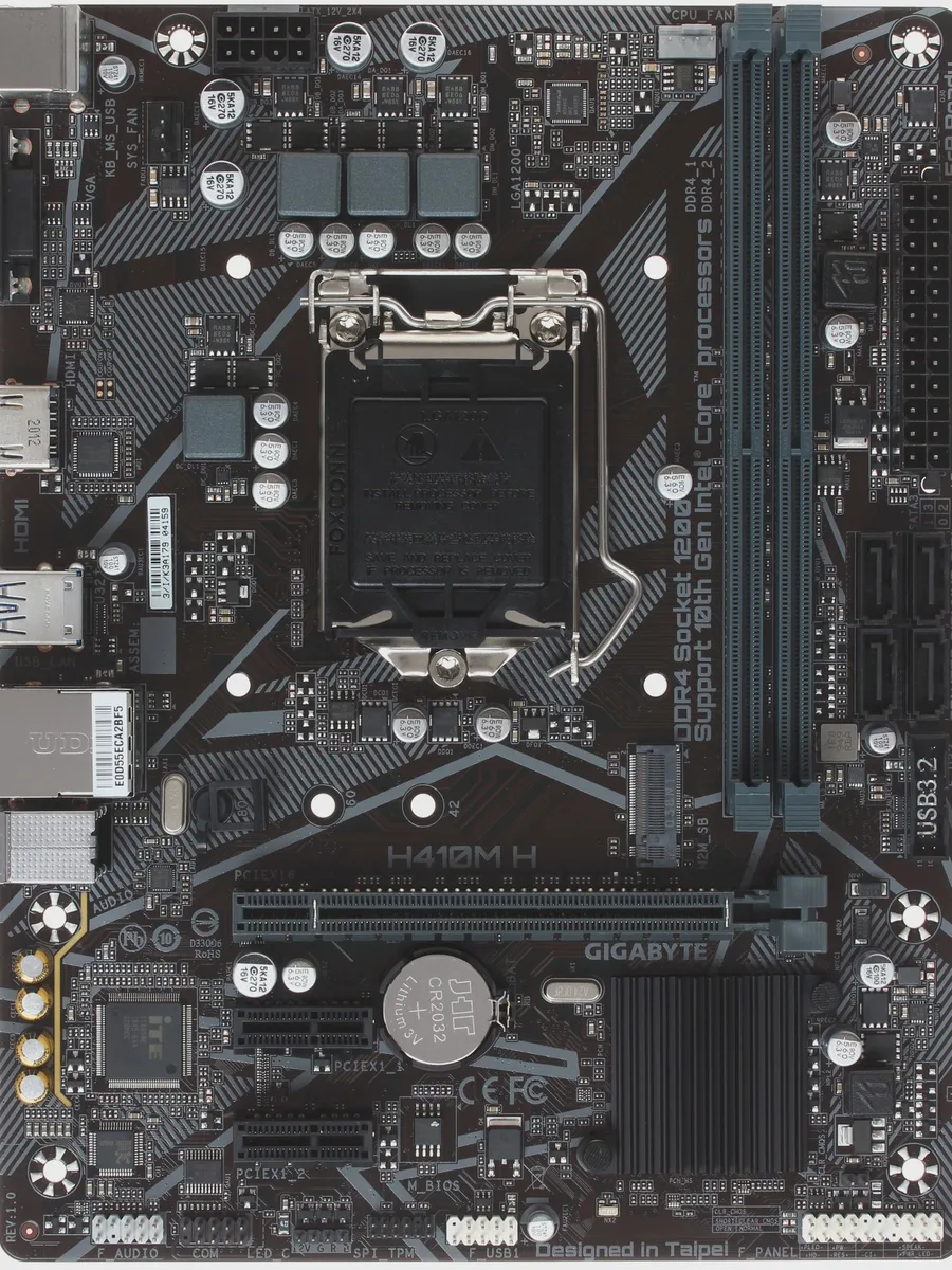 Материнская плата GIGABYTE H410M H, LGA 1200, Micro-ATX — фото 2 из 9