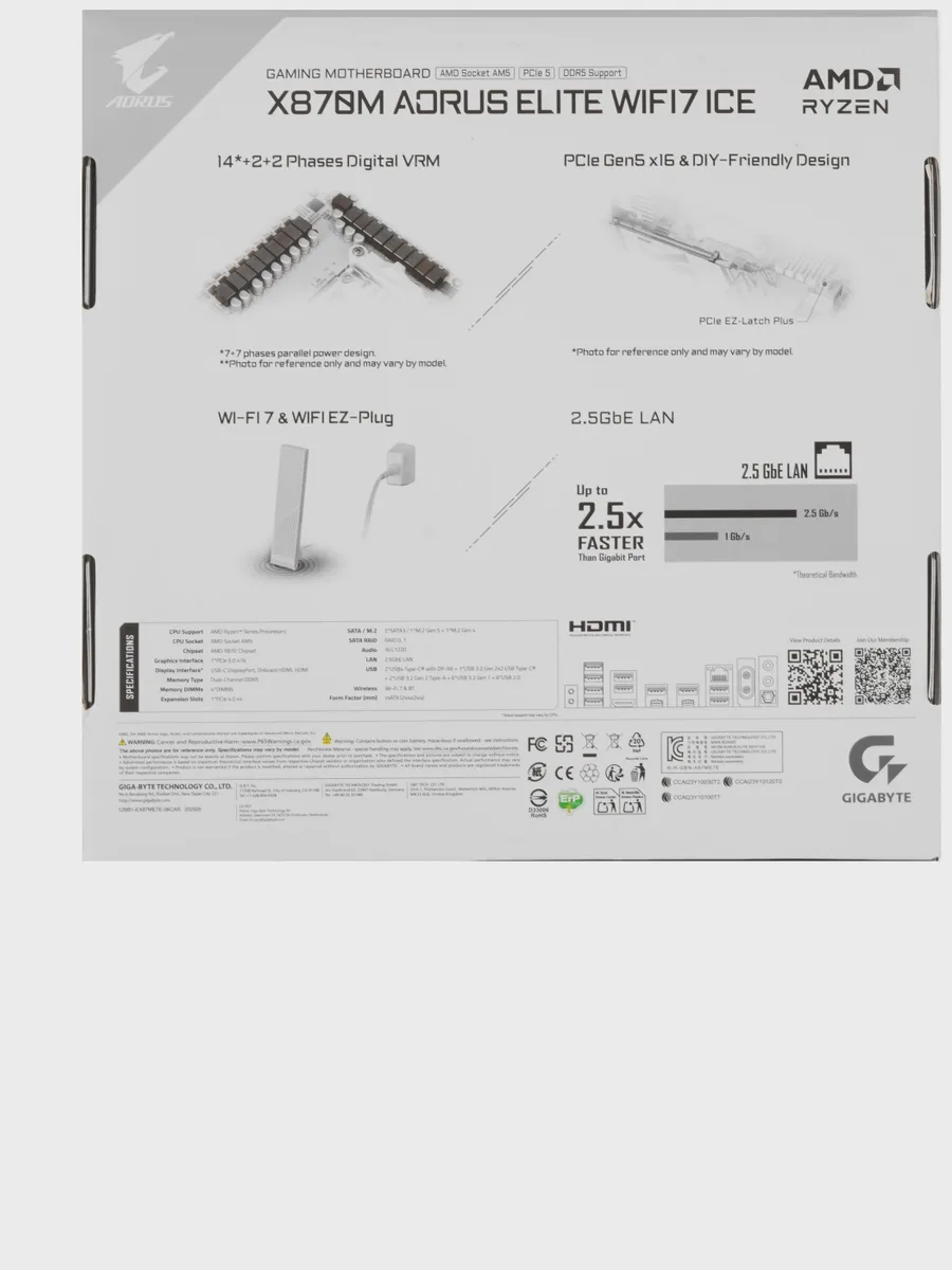 Материнская плата GIGABYTE X870M AORUS ELITE WIFI7 ICE, AM5, Micro-ATX — фото 9 из 11