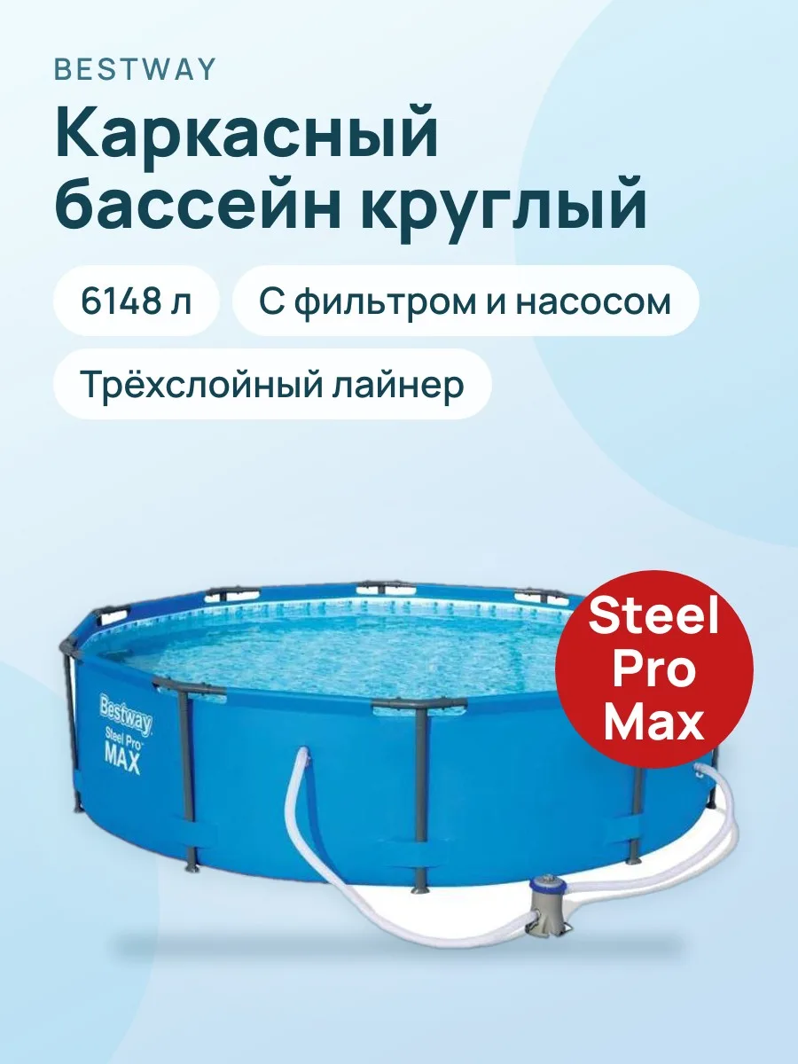Каркасный бассейн Steel Pro Max — круглый с фильтром, насосом — 6148 л — фото 1 из 2
