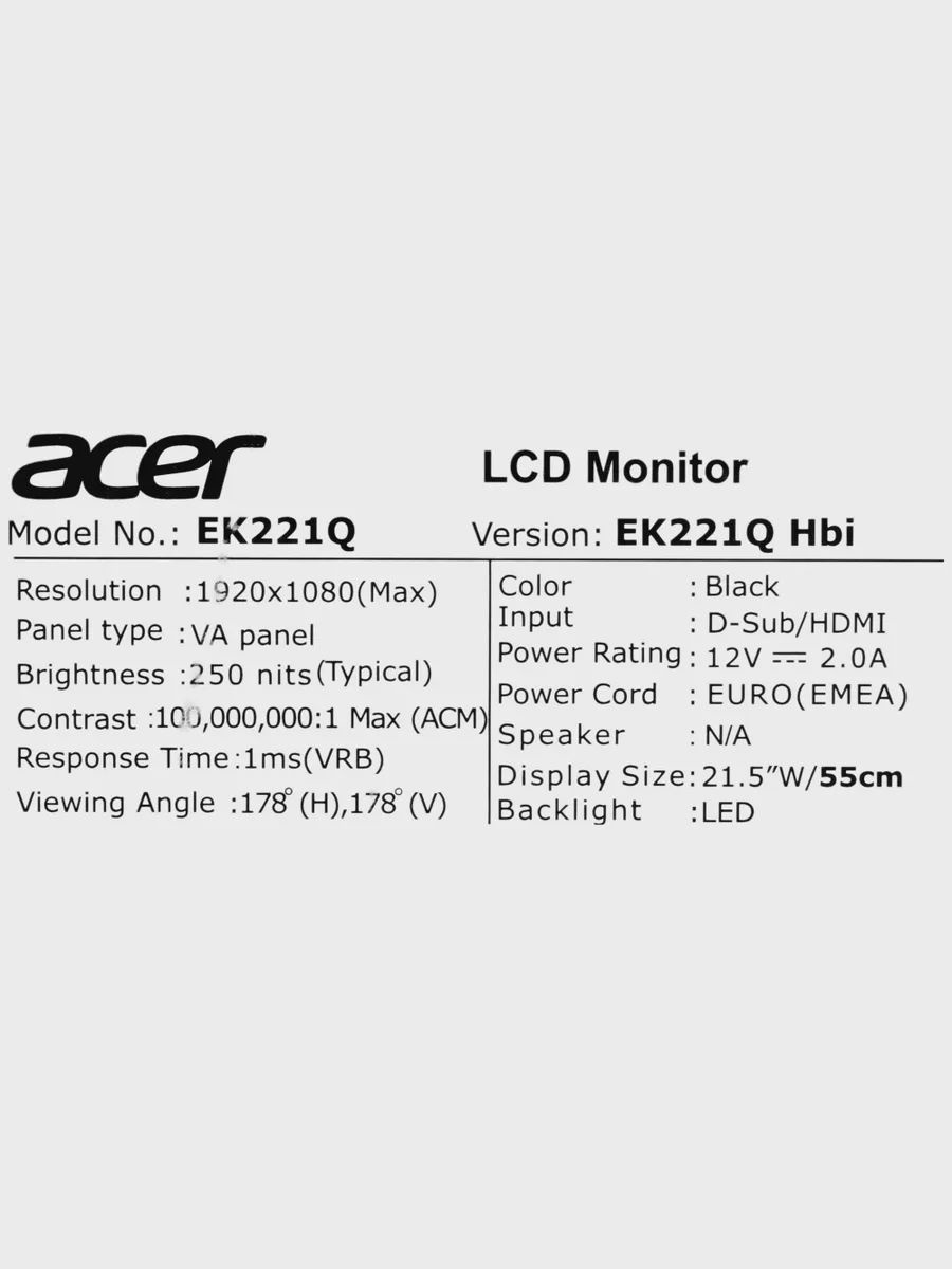 21.5"        Монитор Acer EK221QHbi — фото 10 из 11