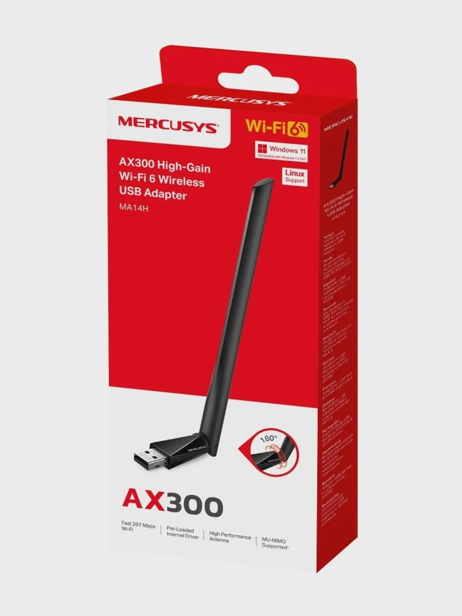 Wi-Fi адаптер Mercusys MA14H,287 Мбит/с — фото 9 из 11