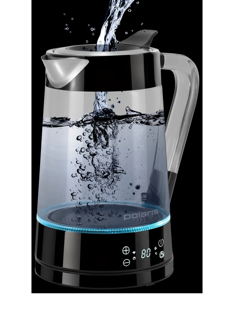 Электрочайник Polaris PWK 1715CGLD Wi-Fi IQ Home, черный, 1.7 л, 2200 Вт — фото 2 из 11