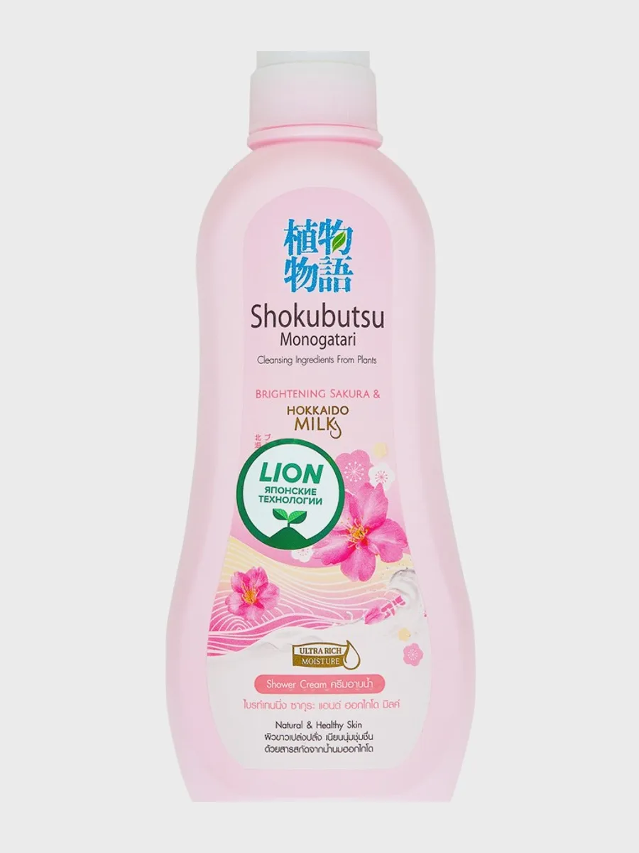 LION Shokubutsu Monogotari Крем-гель для душа «сакура с молоком» 500 мл — фото 1 из 2
