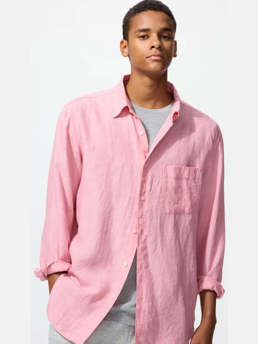 Мужская рубашка из высококачественного льна PINK M — фото 2 из 2