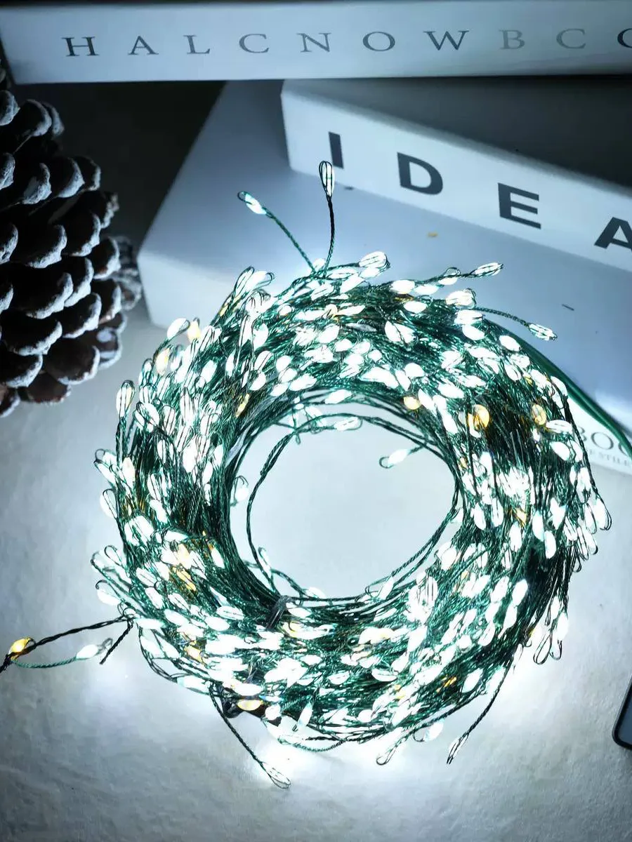 Гирлянда LED Хвойная лапа Роса Световое шоу тёплый и холодный белый с пультом 20 м удлиняемая, световое шоу, 30 режимов — фото 5 из 6