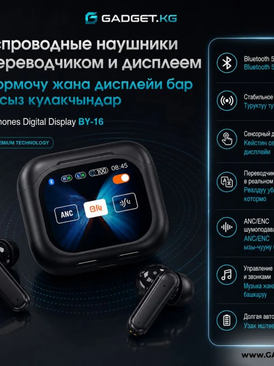 Беспроводные наушники с переводчиком и дисплеем Headphones Digital Display BY-16 — фото 1 из 4
