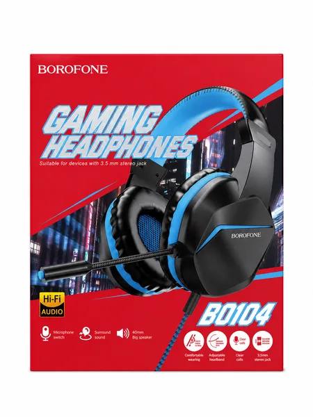 Фото товара Игровые наушники BOROFONE BO104 Gaming Headphones с микрофоном 3.5mm Jack Черный/Синий
