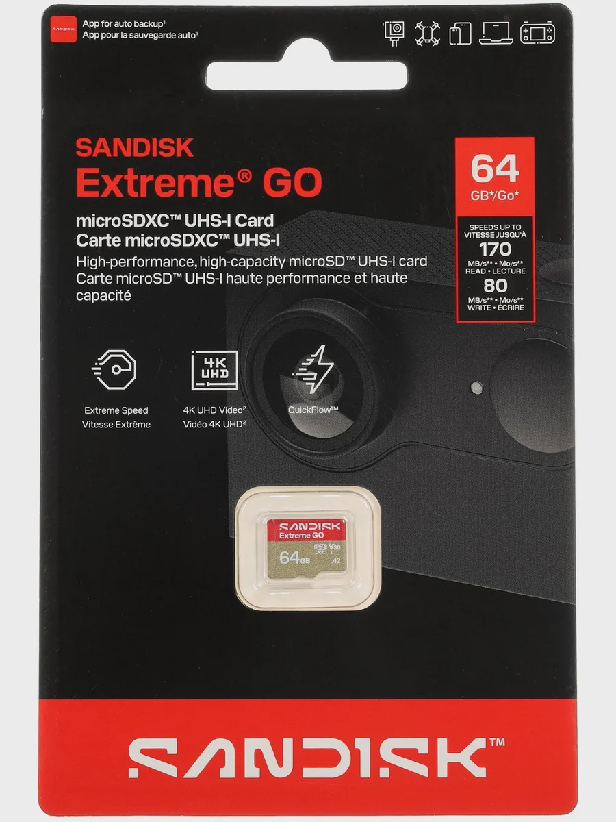Карта памяти SanDisk Extreme Go microSD 64 ГБ A2, UHS Class 3, Video Class 30 — фото 2 из 5