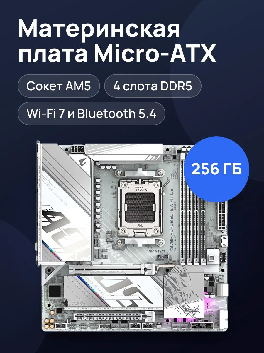 Материнская плата GIGABYTE X870M AORUS ELITE WIFI7 ICE, AM5, Micro-ATX — фото 1 из 11