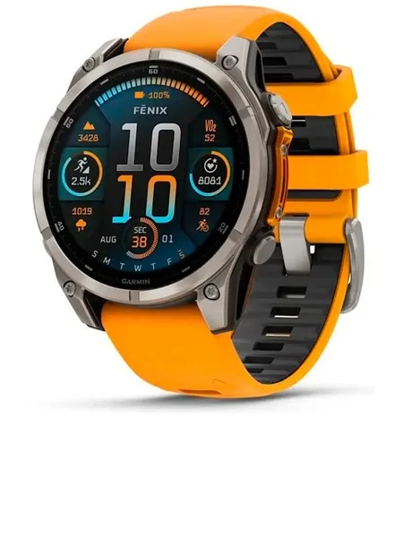Фото товара Garmin Fenix 8 47mm AMOLED Sapphire Bare Titanium Orange Silicone (010-02904-11)