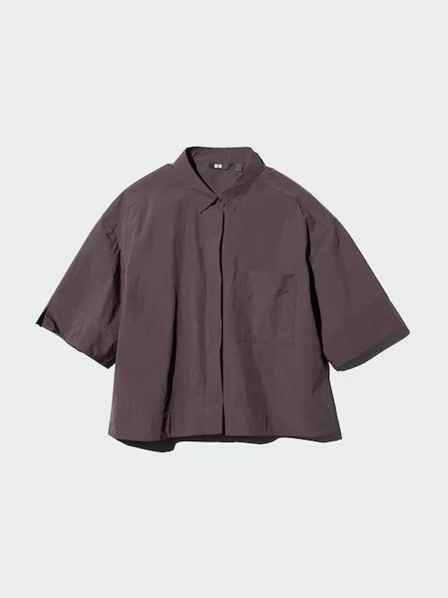 Женская нейлоновая свободная короткая футболка DARK BROWN — фото 3 из 5