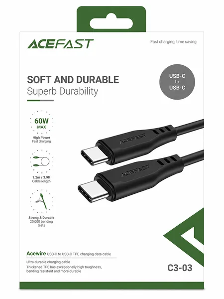 Фото товара Кабель ACEFAST C3-03 USB-C to USB-C 60W Super Durability Black