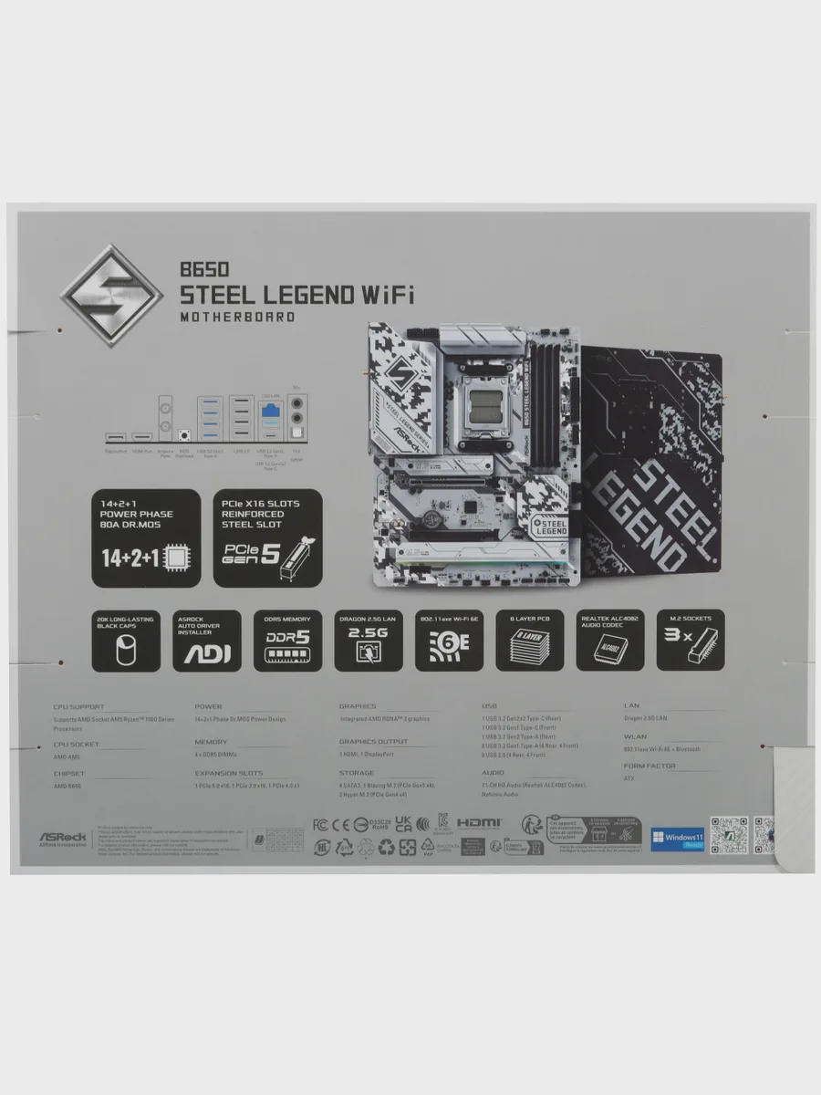Материнская плата ASRock B650 Steel Legend WiFi, AM5, Standard-ATX — фото 9 из 10