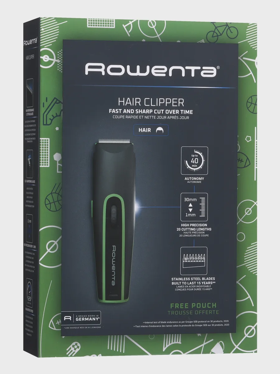Машинка для стрижки Rowenta Sport Nomad TN1409F0 черный/зеленый , питание от аккумулятора/ — фото 10 из 10