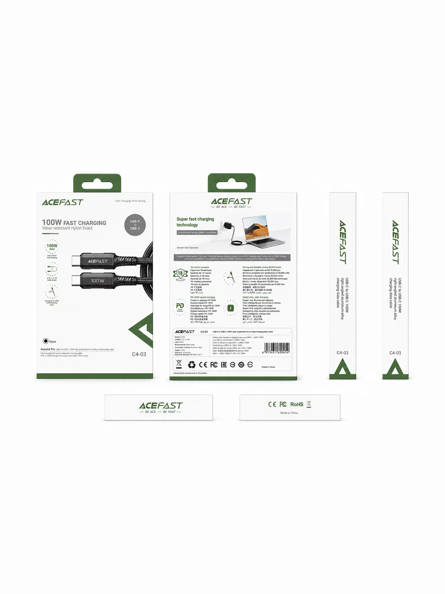 Кабель Acefast C4-03 Pro USB-C to USB-C 100W Nylon Braid 2м Черный — фото 4 из 4