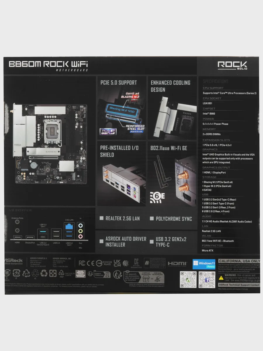 Материнская плата ASRock B860M Rock WiFi, LGA 1851, Micro-ATX — фото 9 из 11