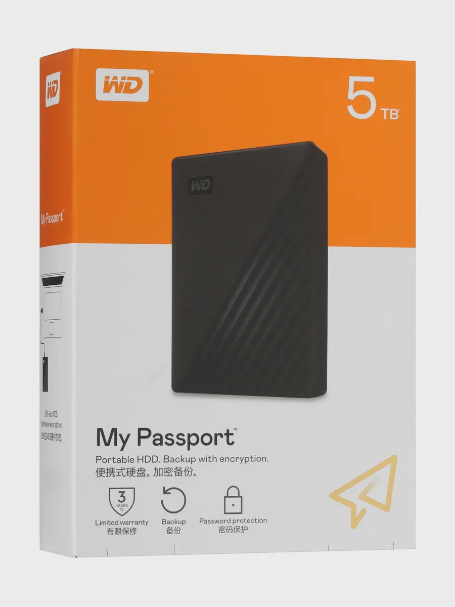 2.5" Внешний HDD WD My Passport [WDBPKJ0050BBK-CESN] 5 ТБ USB 3.2 Gen 1 Type-A — фото 7 из 7